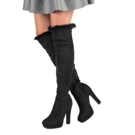 Super Me Botas muslo ante con pelo negro 7