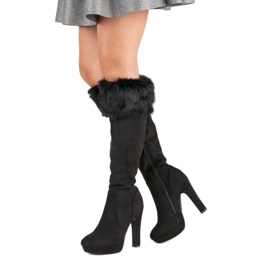 Super Me Botas muslo ante con pelo negro 5