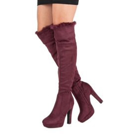 Super Me Botas muslo ante con pelo multicolor rojo 4