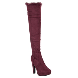 Super Me Botas muslo ante con pelo multicolor rojo 8