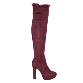 Super Me Botas muslo ante con pelo multicolor rojo 7