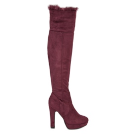 Super Me Botas muslo ante con pelo multicolor rojo 3