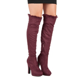Super Me Botas muslo ante con pelo multicolor rojo 2