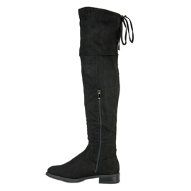 Botas altas hasta el muslo con tacón plano negro 3