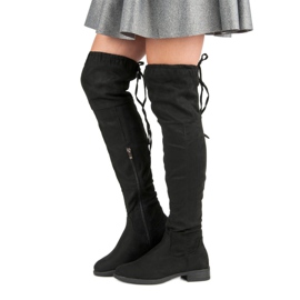 Botas altas hasta el muslo con tacón plano negro 4