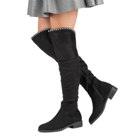 Queentina Botas de gamuza hasta el muslo negro 1