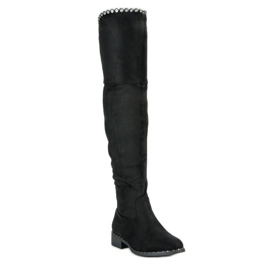Queentina Botas de gamuza hasta el muslo negro 2