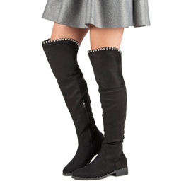 Queentina Botas de gamuza hasta el muslo negro 4