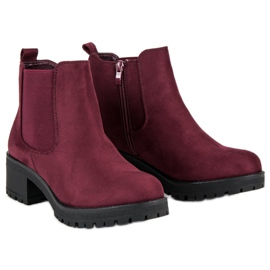 Ideal Shoes Botines Chelsea granate con tacones altos rojo 3