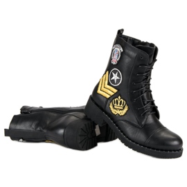 Diamantique Botas militares negras negro 4