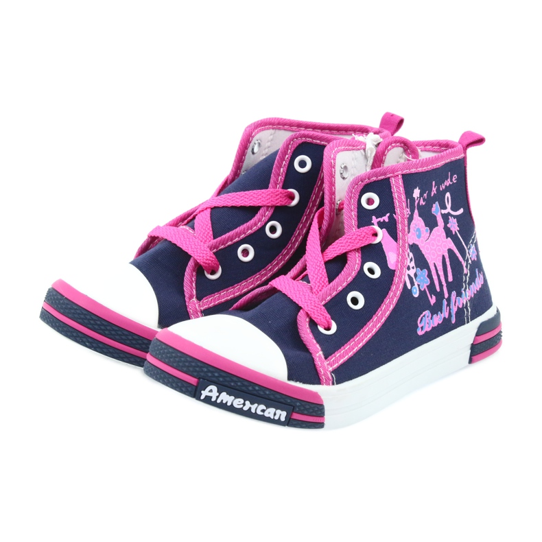American Club Zapatillas American TEN13 azul marino con cremallera rosado 3