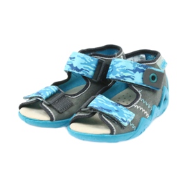 Sandalias de befado para niños con inserto de cuero 350P062 azul gris 3