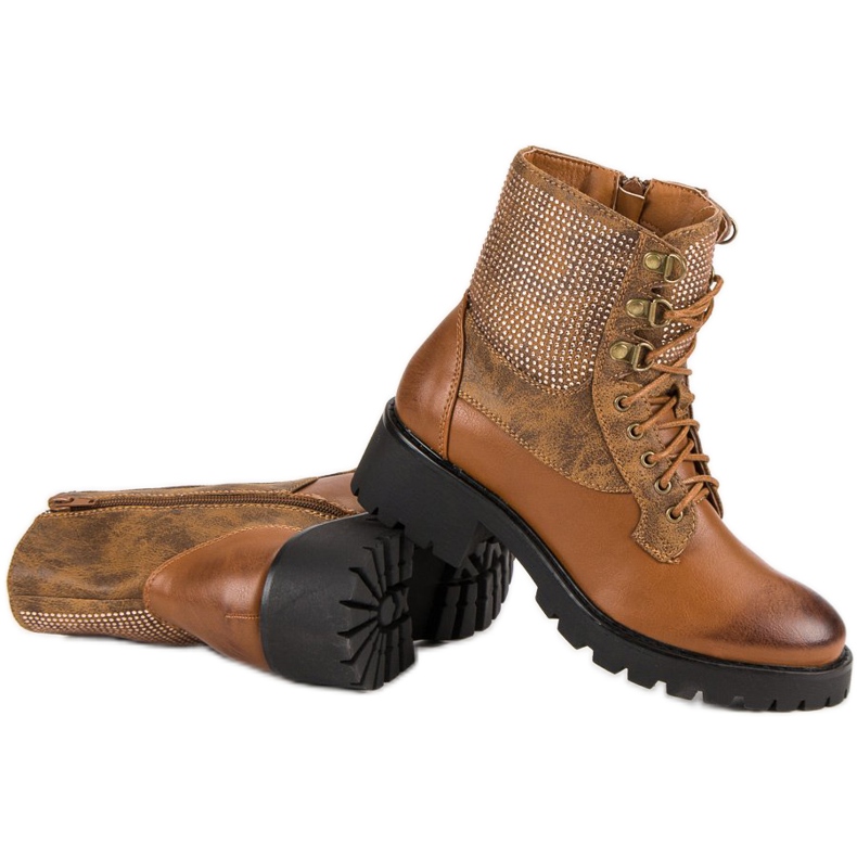 Ideal Shoes Trabajadores atados en la plataforma marrón 1