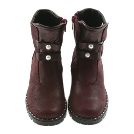 Ren But Botas de cuero para niñas Ren pero 3314 Borgoña con tachuelas rojo 3