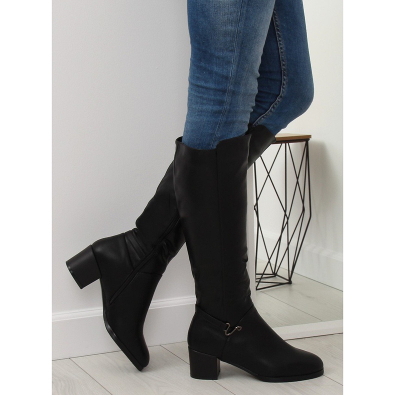Negro Botas de tacón bajo SG-206 Black 2 Negro Botas de tacón bajo SG-206 Black 2
