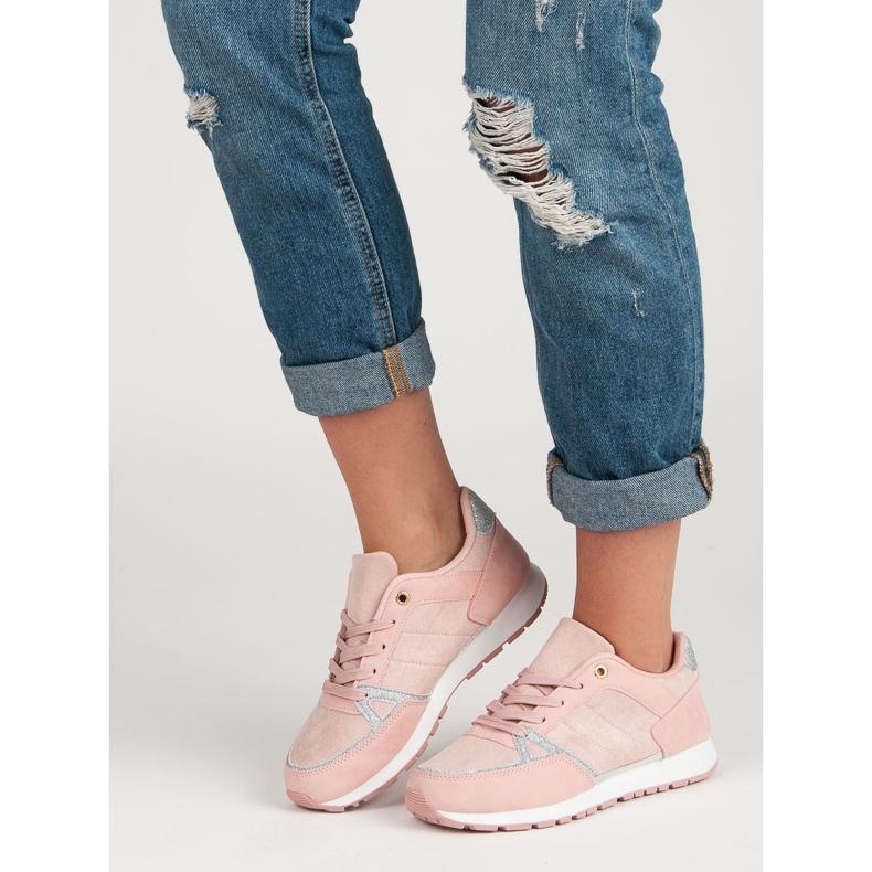 Calzado deportivo con cordones gris rosa 1