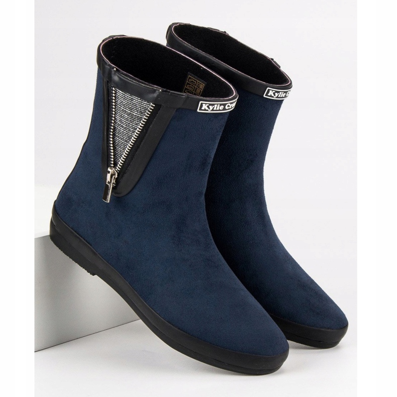 Kylie Chanclos de gamuza con cremallera decorativa azul marino 1