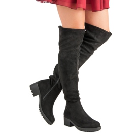 Super Me Botas de muslo en la plataforma negro 3