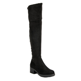 Super Me Botas de muslo en la plataforma negro 5