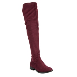 Super Me Botas por encima de la rodilla con tacón plano rojo 4