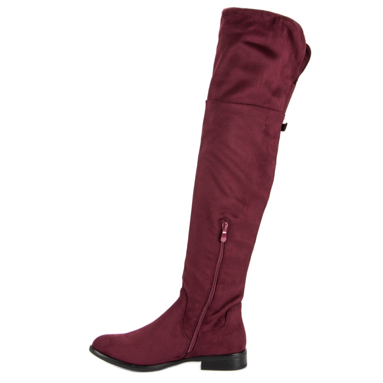 Super Me Botas por encima de la rodilla con tacón plano rojo 2 Super Me Botas por encima de la rodilla con tacón plano rojo 2