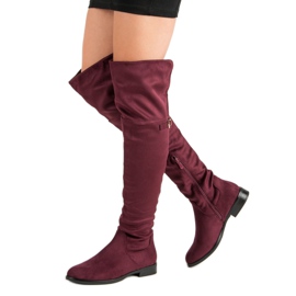 Super Me Botas por encima de la rodilla con tacón plano rojo 3