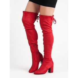 Super Me Botas rojas hasta el muslo en un poste rojo 1