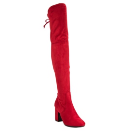 Super Me Botas rojas hasta el muslo en un poste rojo 2