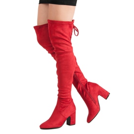 Super Me Botas rojas hasta el muslo en un poste rojo 4