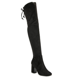 Super Me Botas negras hasta el muslo en un poste negro 2