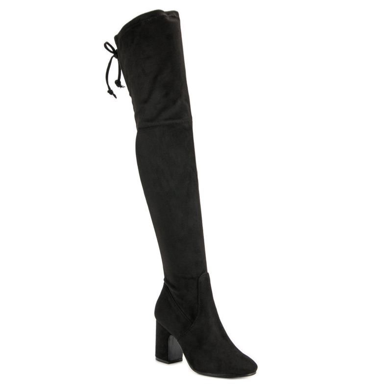 Super Me Botas negras hasta el muslo en un poste negro 2 Super Me Botas negras hasta el muslo en un poste negro 2