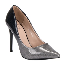 Small Swan Tacones altos lacados de moda negro gris 3