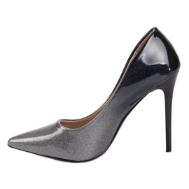 Small Swan Tacones altos lacados de moda negro gris 4
