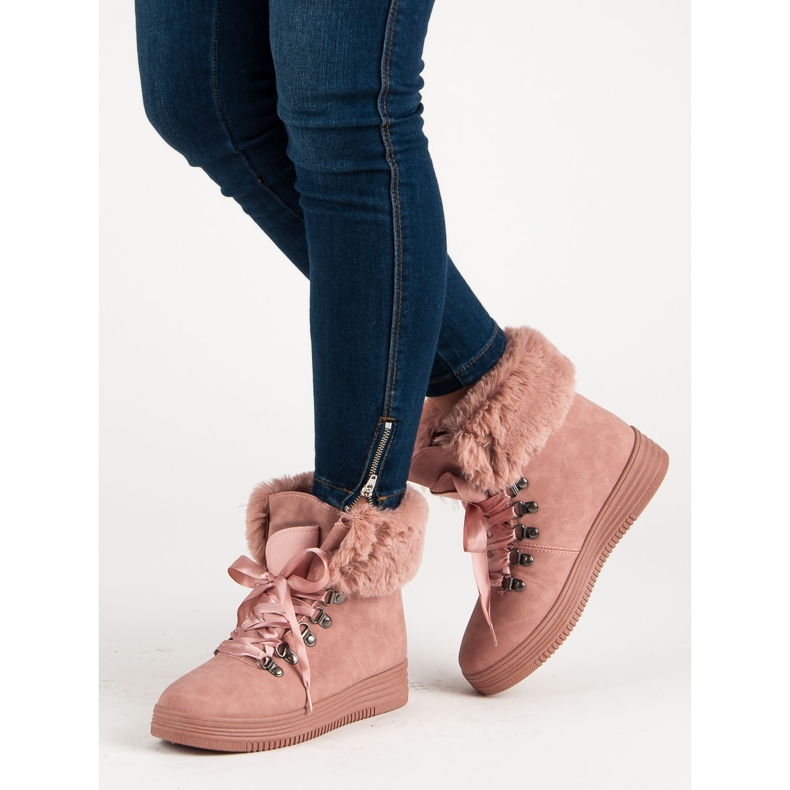 Botas de nieve rosa con piel rosado 2 Botas de nieve rosa con piel rosado 2