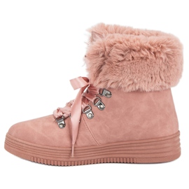 Botas de nieve rosa con piel rosado 4