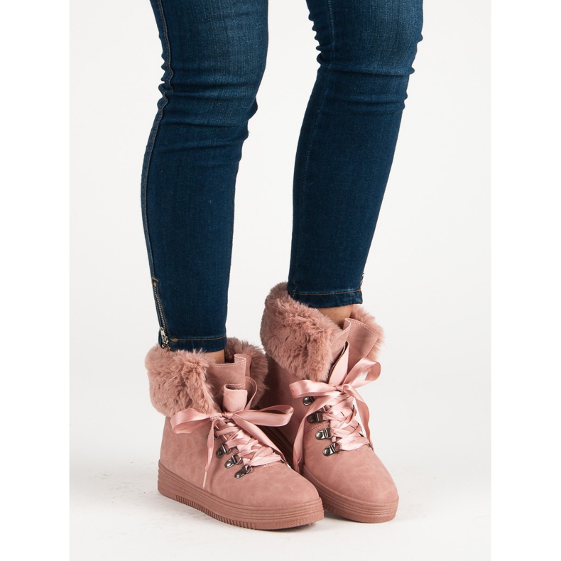 Botas de nieve rosa con piel 1