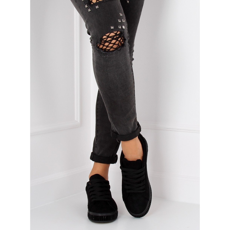 Negro BS098 Zapatillas negras con piedras 2 Negro BS098 Zapatillas negras con piedras 2