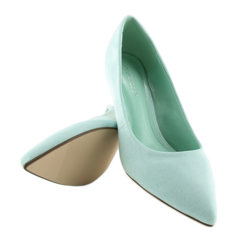 Zapatos de salón en un tacón bajo menta P-6377 Verde azul 1 Zapatos de salón en un tacón bajo menta P-6377 Verde azul 1