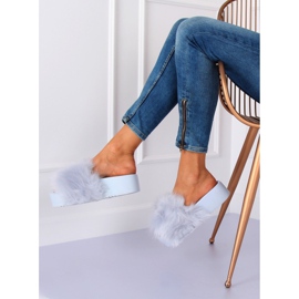 Gris CK77P Pantuflas grises con pelo 3