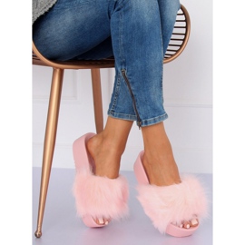 Pink CK77P Pantuflas rosas con pelo rosado 5