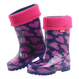 Botas de lluvia para niños demar warm sock hearts rosa azul marino 4