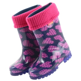 Botas de lluvia para niños demar warm sock hearts rosa azul marino 3