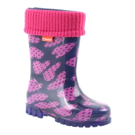 Botas de lluvia para niños demar warm sock hearts rosa azul marino 1
