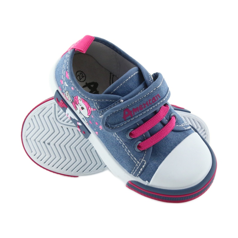 Zapatillas de niño American Club azul con velcro 28/19 rosado 2