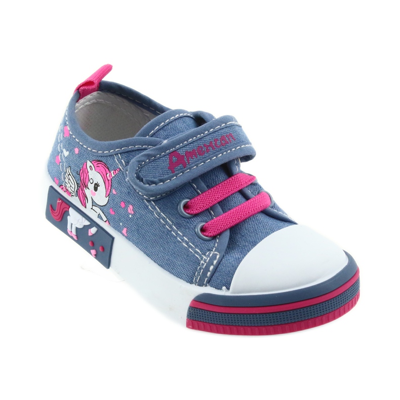 Zapatillas de niño American Club azul con velcro 28/19 rosado 1
