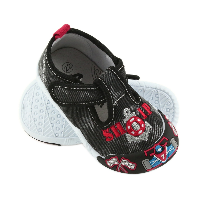 Zapatillas infantiles American Club negras con velcro 26/19 negro gris rojo 2 Zapatillas infantiles American Club negras con velcro 26/19 negro gris rojo 2