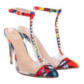 Zapatos de salón en un paño floral transparente multicolor KK06 6