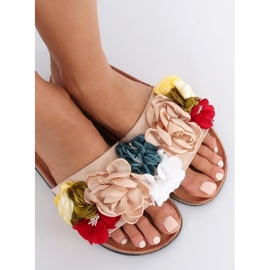 Pantuflas beige de mujer P-848 Beige multicolor rosa 1