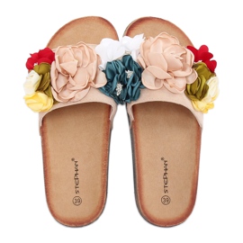 Pantuflas beige de mujer P-848 Beige multicolor rosado 3