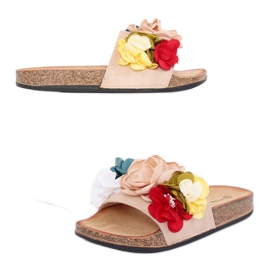 Pantuflas beige de mujer P-848 Beige multicolor rosado 4
